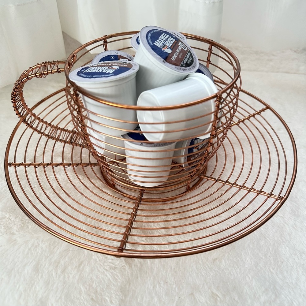 Copper Color Wire Metal Coffee Pod Holder /  Basket / Cup and Saucer